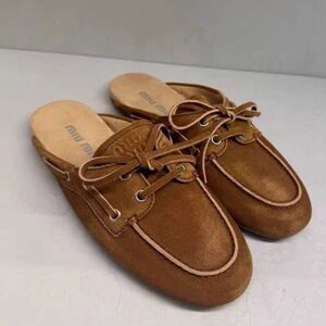 Miu Miu Brown Suede Lace-Up Backless Mules